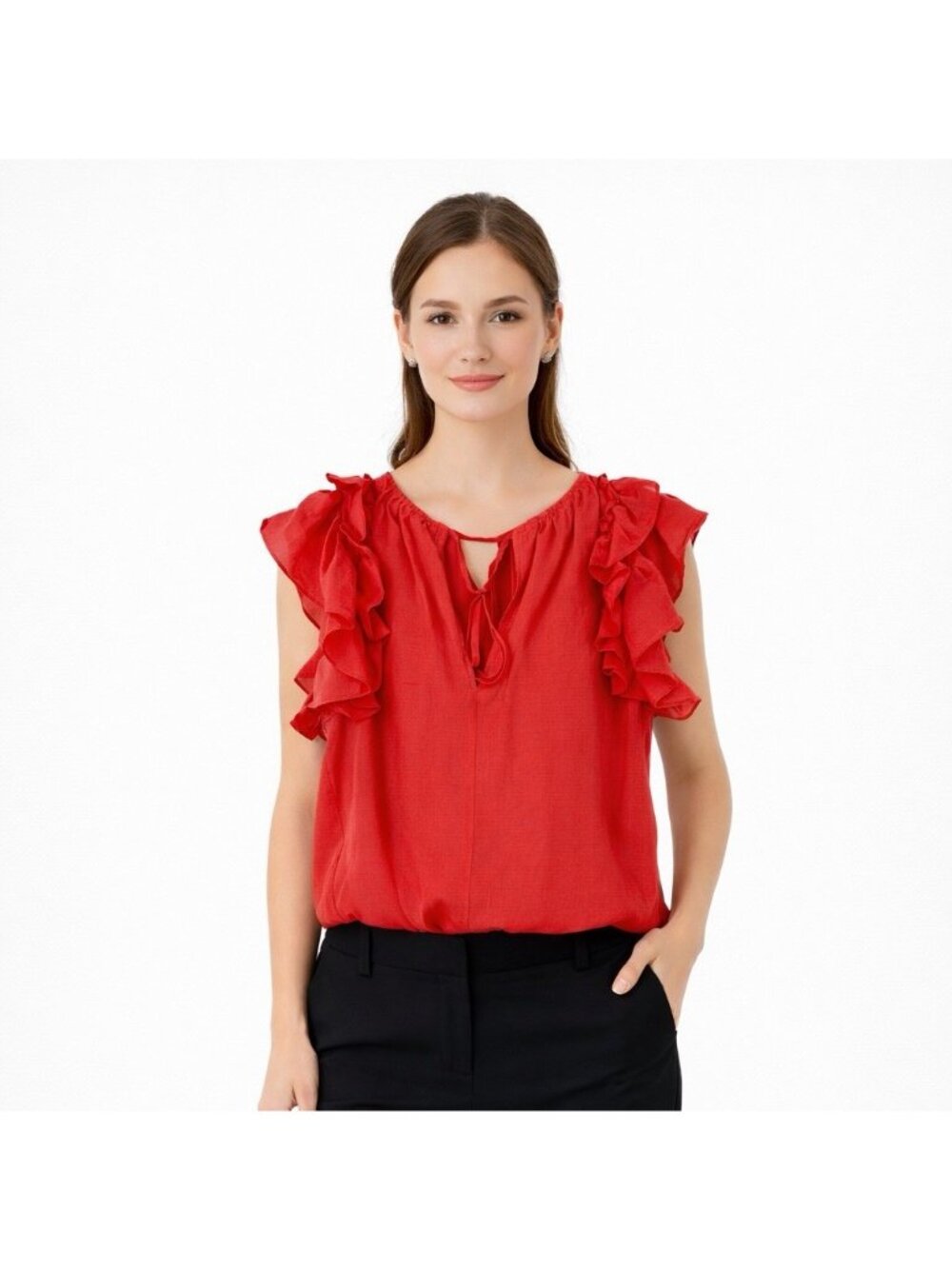 Antonio Melani Coral Red Flutter Sleeve Lyocell Blend Top M Work Office Career